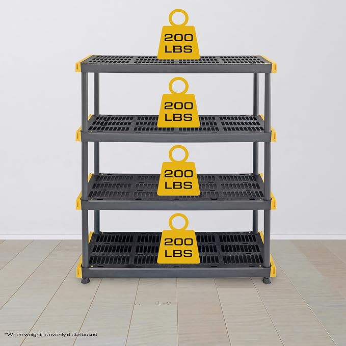 CX Black & Yellow, 4-Tier Heavy Duty Plastic Storage Shelving Unit, 200lbs/shelf - Image 4