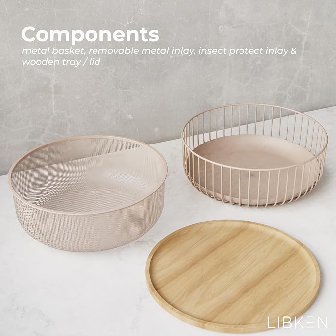 Metal Fruit Bowl Basket with Wooden Lid - Image 4