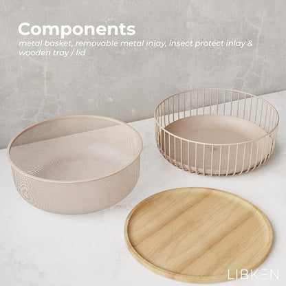 Metal Fruit Bowl Basket with Wooden Lid - Image 4