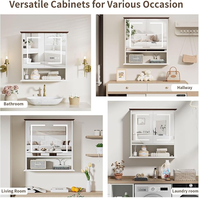 Bathroom Medicine Cabinet with Mirror, Lighted Wall Storage Cabinet, Living Room - Image 8