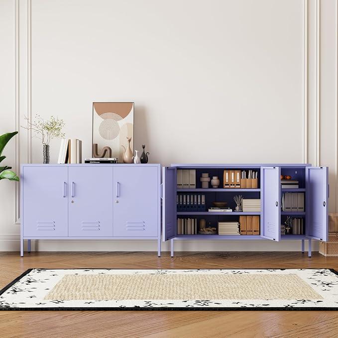 31.5 Inch Tall Lockable Lavender Purple Metal TV Storage Cabinet, Industrial - Image 8