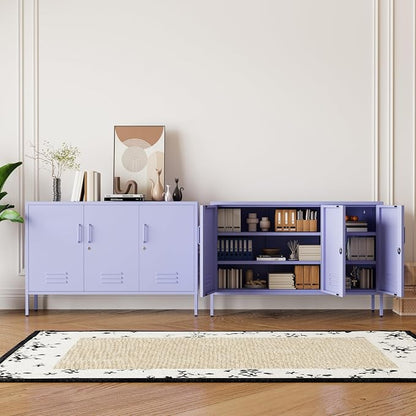 31.5 Inch Tall Lockable Lavender Purple Metal TV Storage Cabinet, Industrial - Image 8