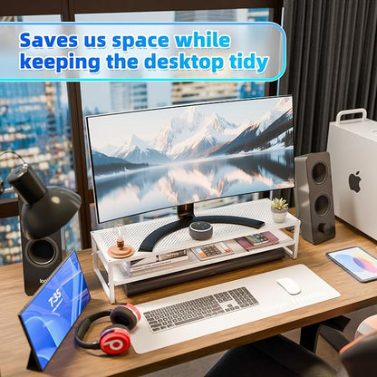 Simple Trending 2 Tier Metal Dual Monitor Stand Riser, Computer Office Desktop - Image 3
