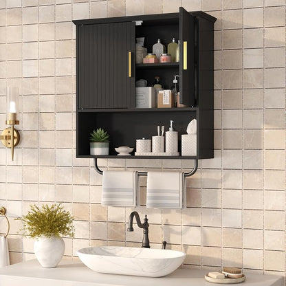 Wall Mounted Cabinet with Towel Bar & Shelves - Image 7
