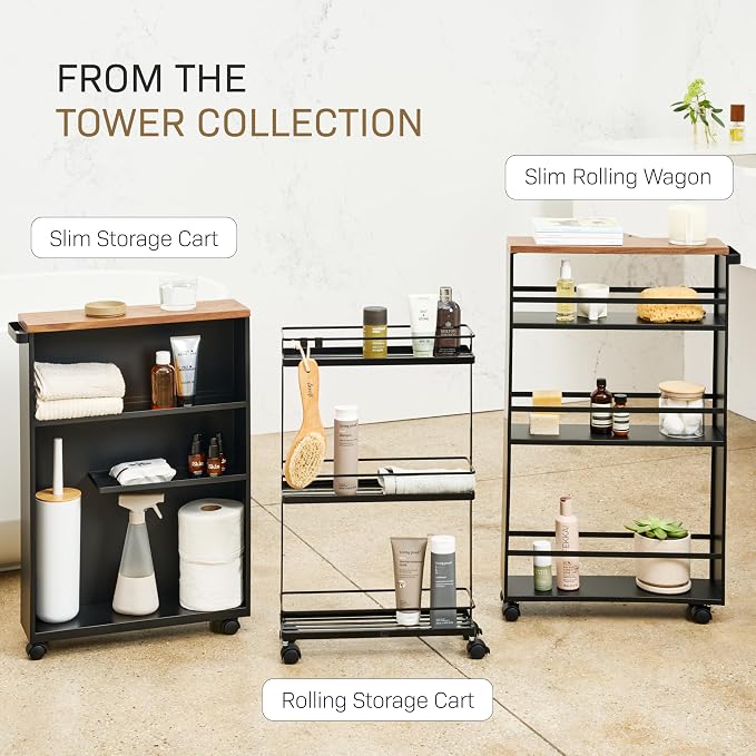 YAMAZAKI Home Slim Rolling Storage Cart – Narrow Bathroom Storage Cabinet - Image 10
