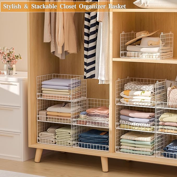 Closet Organizers and Storage Basket- 3-Tier Stackable Storage Bins, Foldable - Image 7
