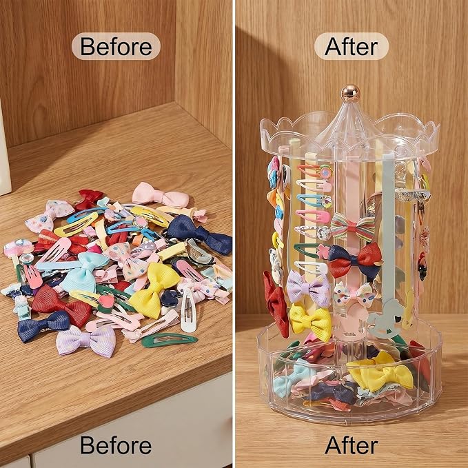 Clear Acrylic Hair Bow Holder, 360 Rotating, 3 Drawers | Clear acrylic - Image 5
