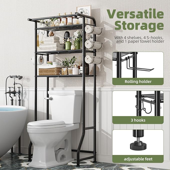 Simple Trending Over The Toilet Storage Cabinet, Metal Bathroom Shelf Organizer - Image 4