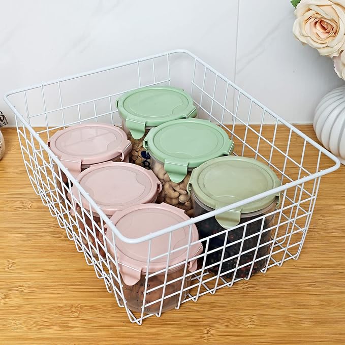 14" Upright Freezer Storage Baskets, Large White Wire Storage Bins Bakset - Image 3