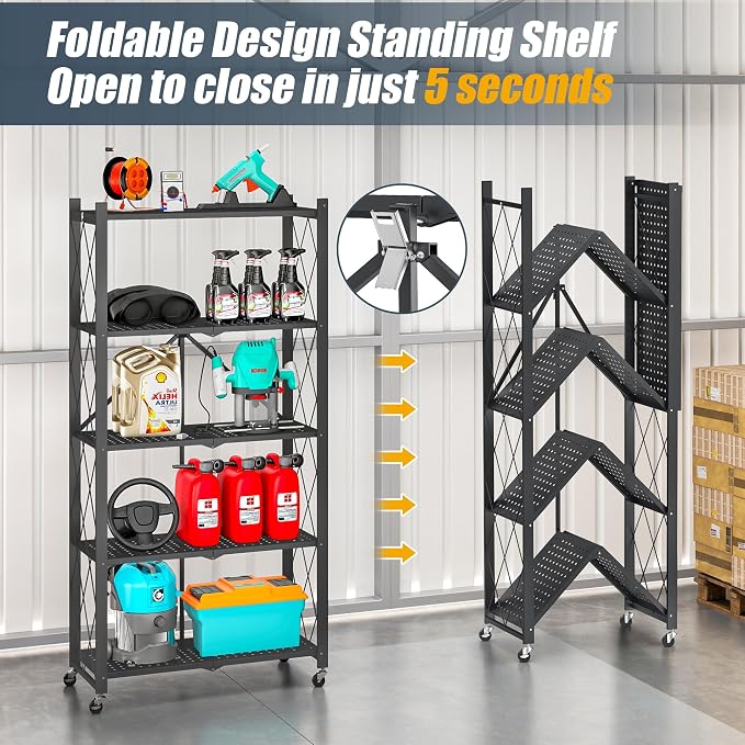 5-Tier Folding Metal Storage Rack - Image 7