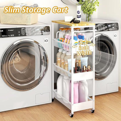 Vincona 9.1" Wide Slim Rolling Utility Cart, 4 Tier Metal Narrow Storage Cart - Image 2