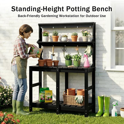 Outdoor Potting Bench with 3 Tier, All-Weather Patio Potting Table with Tool - Image 4