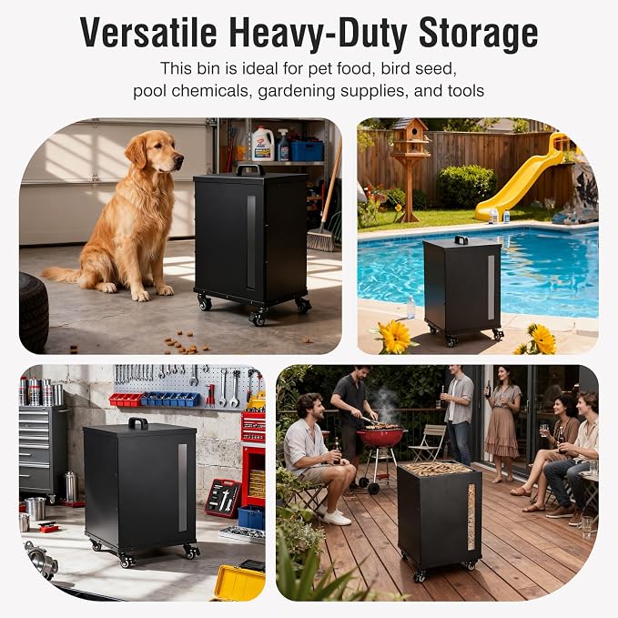 Rayzi 66lb Wood Pellet Storage Bin, Carbon Steel Fuel Pellet Container - Image 9
