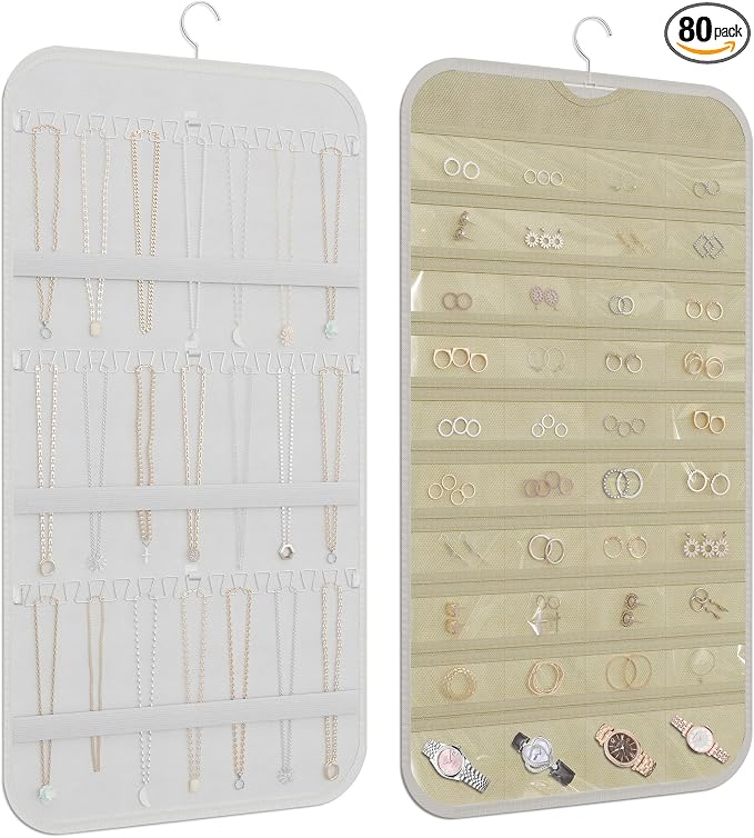 Hanging Jewelry Organizer Storage, 40 Pockets 36 Hooks Necklace Earring by DonYeco