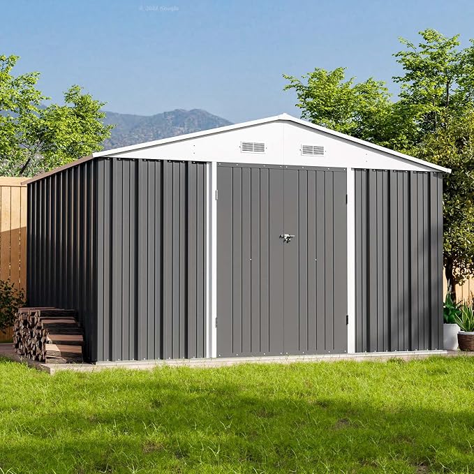 Patiowell 10 x 8 FT Outdoor Storage Shed, Large Garden Tool Metal Shed by Patiowell