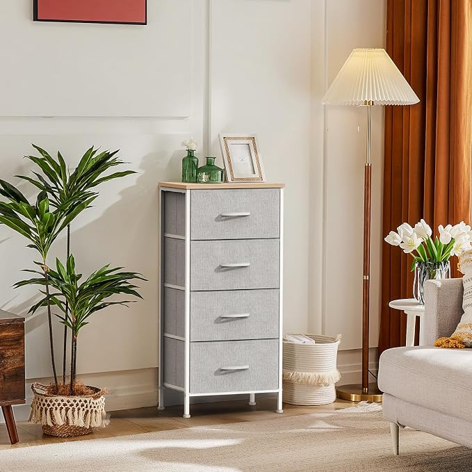 DUMOS Nightstand with 4 Drawers Bedside Table with Removable Fabric Bins Sturdy - Image 2