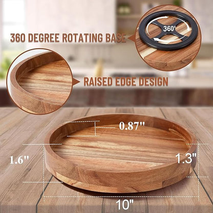 10" Acacia Wood Lazy Susan Organizer - Image 3