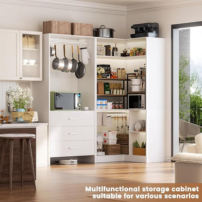 Aheaplus Closet System with 3 Drawers, 2 Hanging Rods & Corner Tower, Corner - Image 4