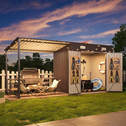 Aoxun 5.6x3.5FT Outdoor Storage Shed & Hardtop Gazebo Combo | 12x3.5FT Metal by Aoxun