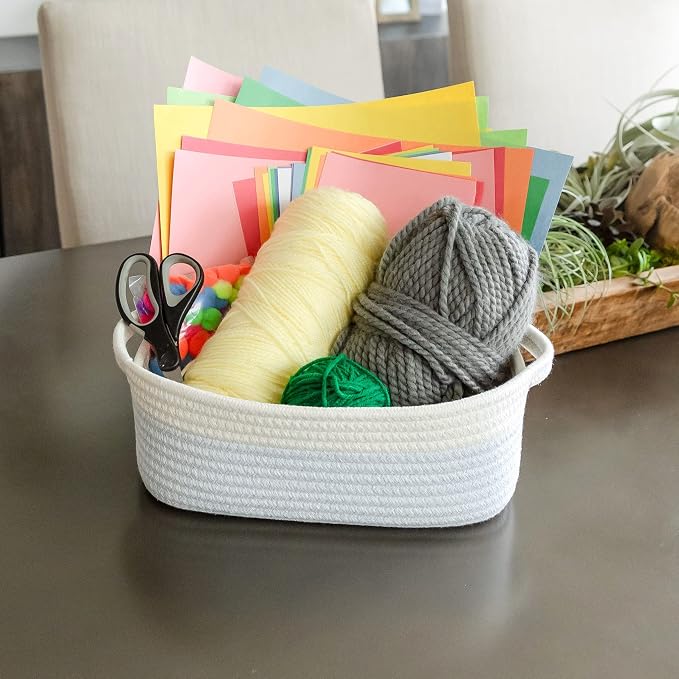 NaturalCozy 5-Piece Rectangle Storage Basket Set- Natural Cotton Rope Woven - Image 6