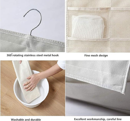 Closet Hanging Organizer with Mesh Pockets & Rotating Metal Hanger, Dual Sided - Image 5