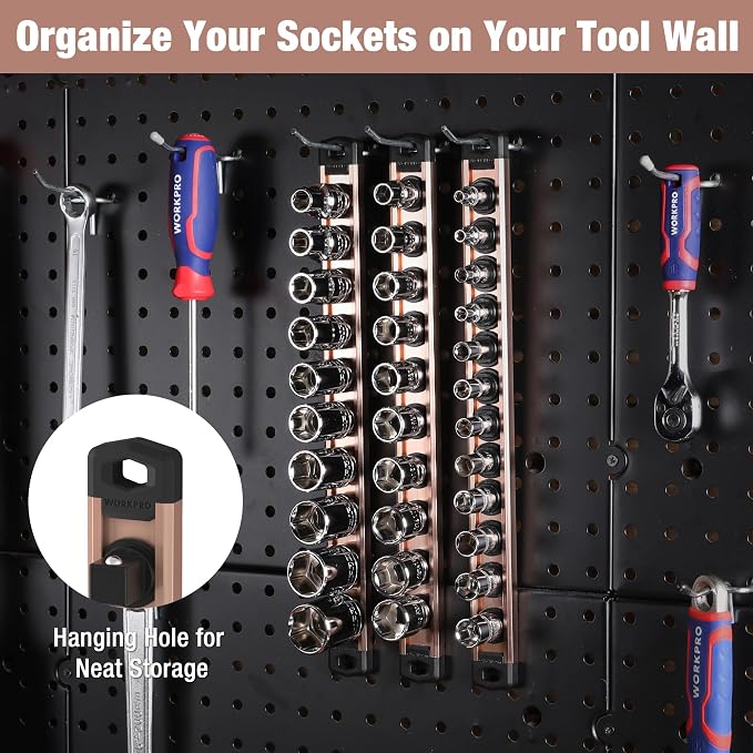 WORKPRO Magnetic Socket Organizer, 1/4-Inch Drive Aluminum Alloy Socket Rail - Image 6