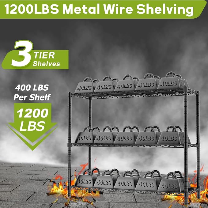 Storage Shelves, 3-Tier Adjustable Metal Industrial Utility Shelf Rack - Image 6