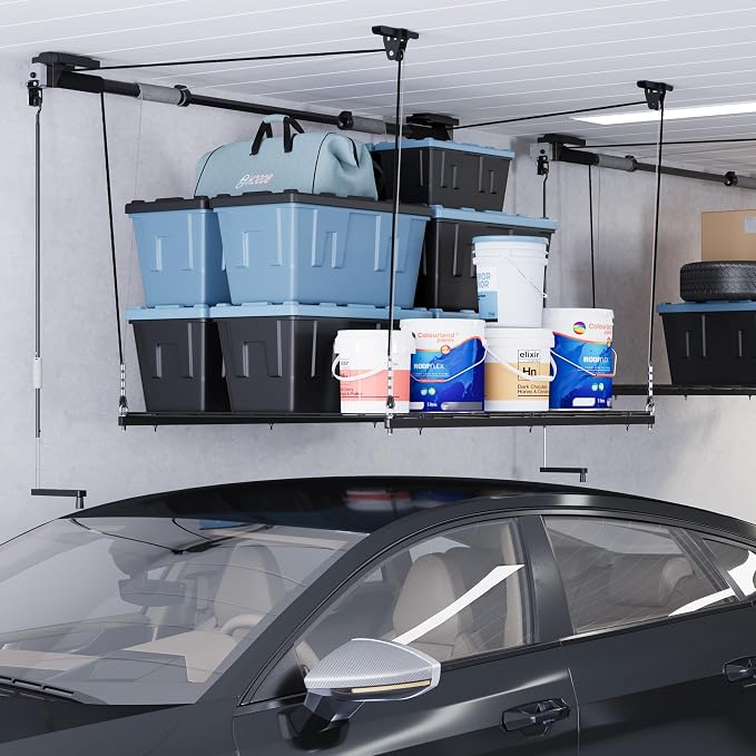 FLEXIMOUNTS Garage Lifting Metal Rack, 4x4 Ft Overhead Garage Storage Racks - Image 7