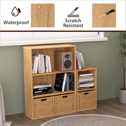 Wooden 4 Cube Storage Organizer, 4 Tier Low Bookcase Storage Display Organizer - Image 4