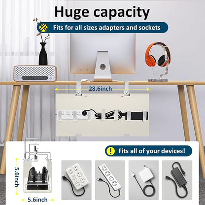 28" Small Under Desk Cable Management Tray No Drill, Compact Clamp On Cord - Image 2
