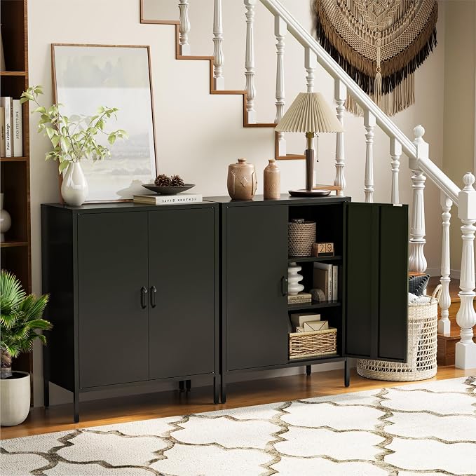 COFaR Black Metal Storage Cabinet, 40” Industrial Kitchen Organizer & Buffet - Image 4