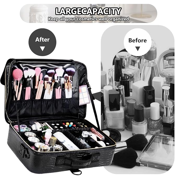 gzcz Large Capacity Travel Makeup Case Organizer, Professional Cosmetic Bags - Image 6