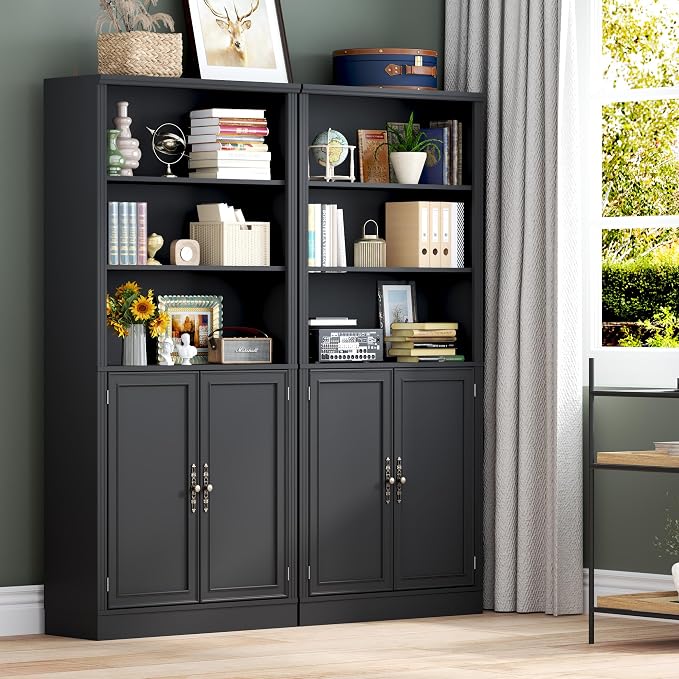 71.4" Tall Bookshelf with Cabinet, 5-Tier Floor Standing Bookcase with Doors & - Image 7