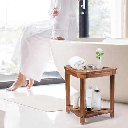 Boulphia Shower Foot Rest 14in, Acacia Wood Shower Stool - Image 2