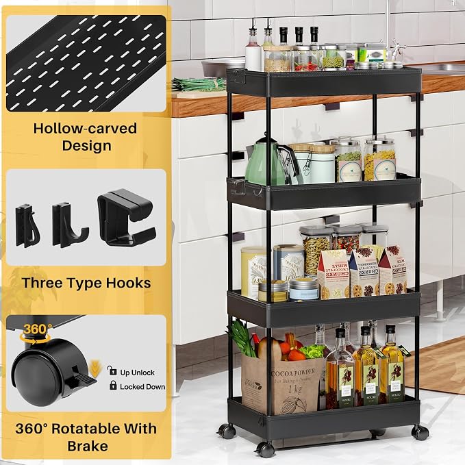 SPACEKEEPER Storage Cart 4-Tier, Bathroom Rolling Cart Utility Storage - Image 2