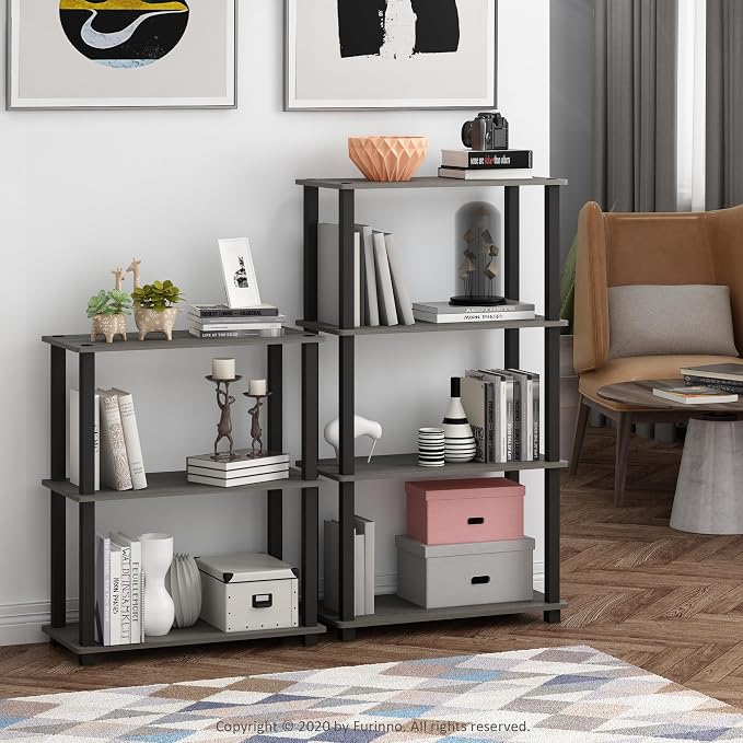Furinno TURN-S-TUBE Storage Shelves Set of 2, 3-Tier Book Shelf, Corner Shelf - Image 2