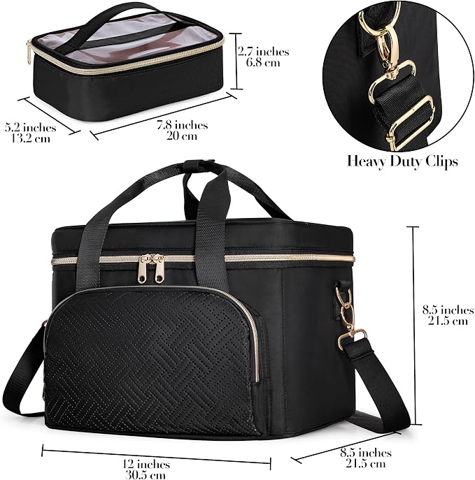Travel Makeup Bag with 2 Pouches and Adjustable Dividers, Large Cosmetic Case - Image 5