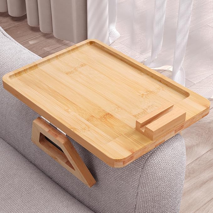 Couch Arm Tray with 360°Phone, Bamboo Folding Sofa Tray, Sofa Armrest Trays by DANFOXER