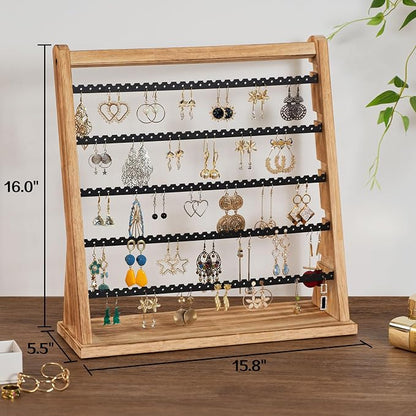 Poyilooo Earring Holder Organizer, Rustic Wood Earring Holder Stand, 5 Layer - Image 6