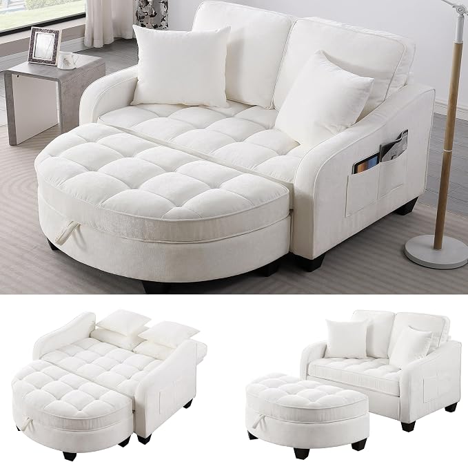 ERYE Chenille Tufted Loveseat Sofa and Ottoman Set, Tufted Recliner Sleeper - Image 12
