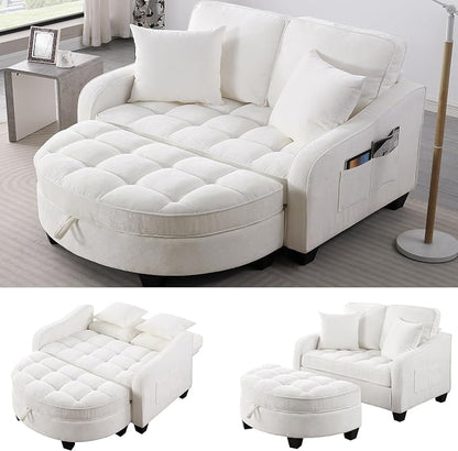 ERYE Chenille Tufted Loveseat Sofa and Ottoman Set, Tufted Recliner Sleeper - Image 12