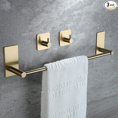 Taozun Golden Towel Bar Set- Self Adhesive Towel Holder + 2 Packs Towel Hooks by Taozun