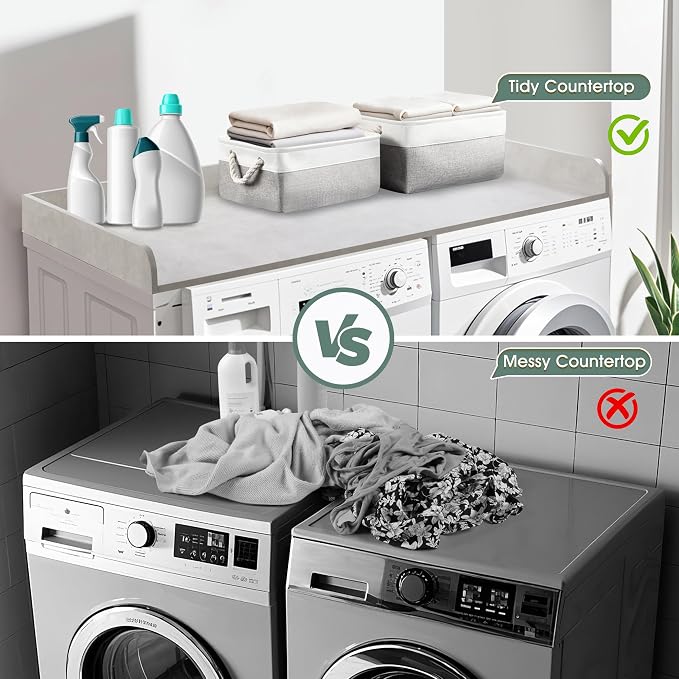 Washer Dryer Countertop with 2 Pack Storage Baskets, Wood Washer and Dryer - Image 5