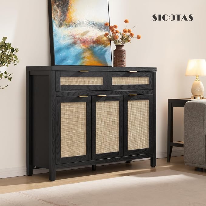 SICOTAS Rattan Sideboard Buffet Cabinet - Image 7