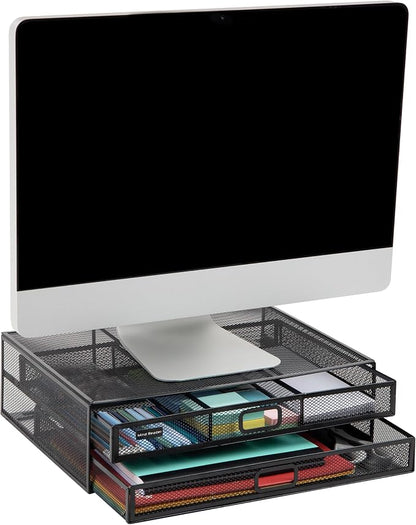 Mind Reader Monitor Stand, Ventilated Laptop Riser, Storage Drawer, Metal Mesh by MindReader