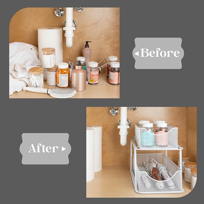 Sorbus 2 Sets of 2 Tier Metal Under Sink Organizer - Image 7