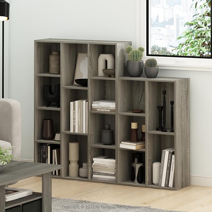 Furinno LUDER Book Shelf, 11-Cube Bookshelf, Reversible Bookcase, 9.4 x 29.1 x - Image 2