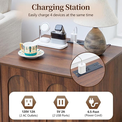 Bed Side Table Set of 2 with Charging Station, Mid Century Modern Nightstand - Image 3