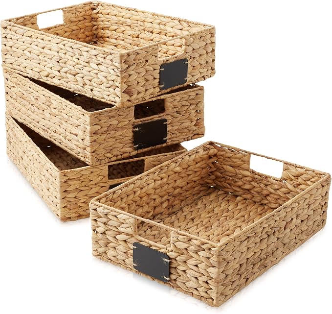 Casafield Set of 4 Water Hyacinth Pantry Baskets, 12-1/2" x 17" x 5", - Image 3