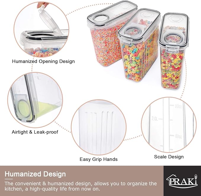 PRAKI 5PCS Cereal Containers Storage Set, BPA Free Airtight Food Storage - Image 6
